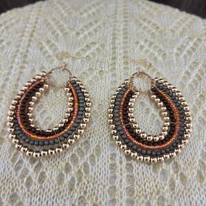 💎 Multicolor Beaded Drop Earrings - Boho Bronze Vibes, 2"